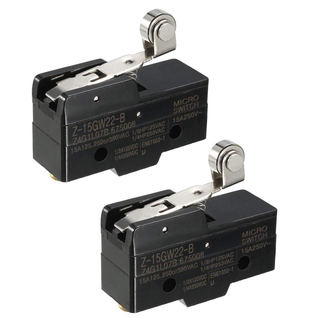 uxcell 2PCS Z-15GW22-B 1NO + 1NC Hinge Roller Lever Micro Action